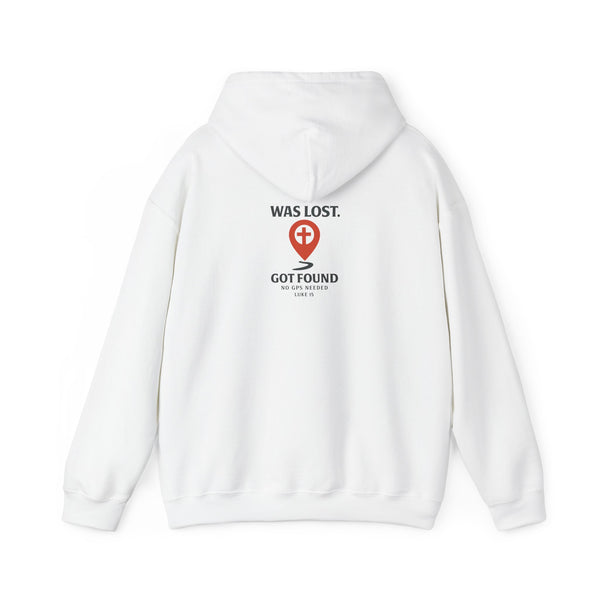 Christian Hoodie — “Was Lost. Got Found.” Inspirational Faith Hoodie with Location Pin