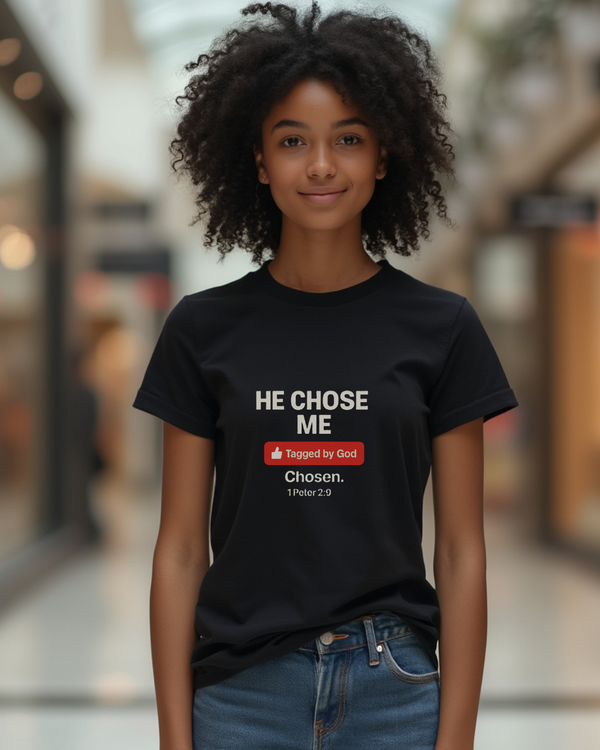 HE CHOSE ME – Tagged by God, Women’s Comfort Colors T-Shirt
