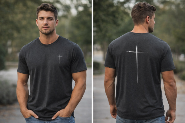Men's Christian Cross Streetwear T-Shirt — Minimalist Left Chest & Back Print