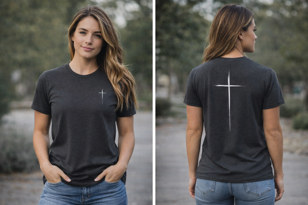 Women's Christian Cross Streetwear T-Shirt — Minimalist Left Chest & Back Print