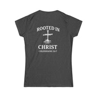 Load image into Gallery viewer, Christian Cross Women's Tee — 'Rooted in Christ' Faith Graphic Shirt