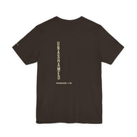 Load image into Gallery viewer, Unashamed Vertical Back Print Tee – Christian Scripture Romans 1:16 Shirt