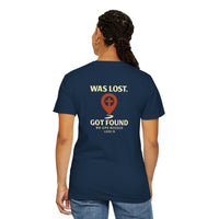 Load image into Gallery viewer, Red waypoint, WAS LOST GOT FOUND, Women's Garment Dyed Tee