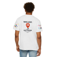 Load image into Gallery viewer, Red waypoint, WAS LOST GOT FOUND, Men's Garment Dyed Tee