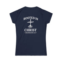 Load image into Gallery viewer, Christian Cross Women's Tee — 'Rooted in Christ' Faith Graphic Shirt