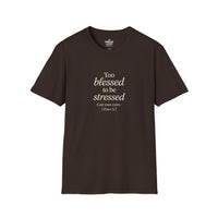 Load image into Gallery viewer, Too Blessed to Be Stressed Women's Tee - 1 Peter 5:7
