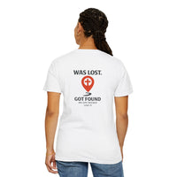 Load image into Gallery viewer, Red waypoint, WAS LOST GOT FOUND, Women's Garment Dyed Tee
