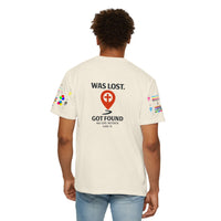 Load image into Gallery viewer, Red waypoint, WAS LOST GOT FOUND, Men's Garment Dyed Tee