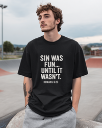 Load image into Gallery viewer, SIN WAS FUN… UNTIL IT WASN’T OVERSIZED UNISEX BOXY TEE
