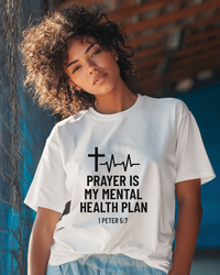 Load image into Gallery viewer, Christian Faith Unisex Oversized Tee - &#39;Prayer Is My Mental Health Plan&#39;
