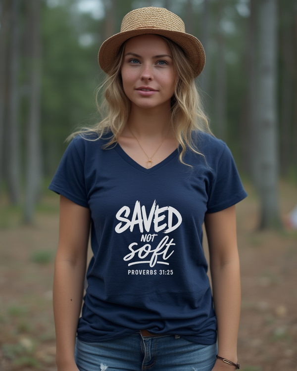SAVED NOT SOFT – Women’s V-Neck Tee