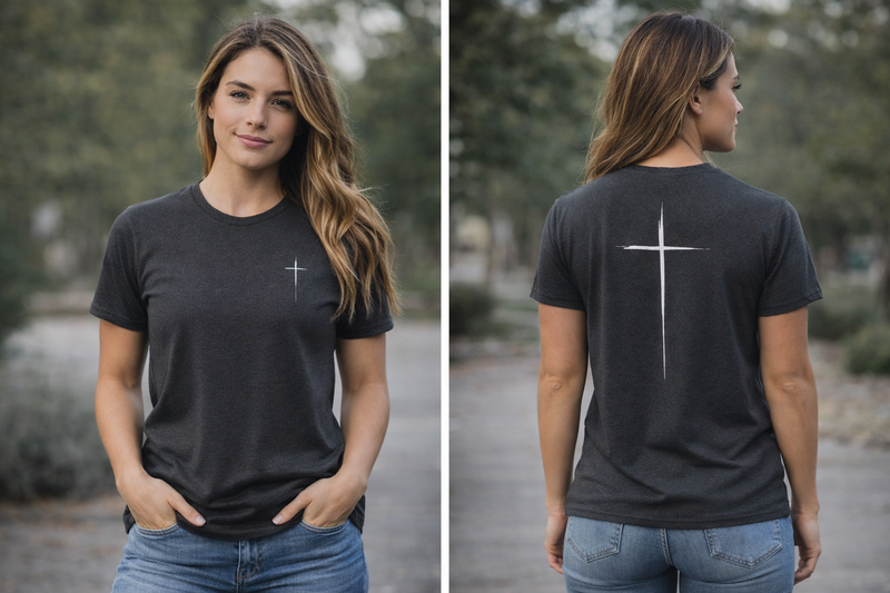Women's Christian Cross Streetwear T-Shirt — Minimalist Left Chest & Back Print