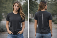 Load image into Gallery viewer, Women's Christian Cross Streetwear T-Shirt — Minimalist Left Chest &amp; Back Print