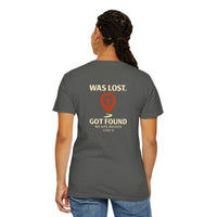 Load image into Gallery viewer, Red waypoint, WAS LOST GOT FOUND, Women's Garment Dyed Tee