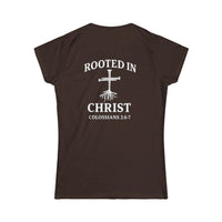 Load image into Gallery viewer, Christian Cross Women's Tee — 'Rooted in Christ' Faith Graphic Shirt