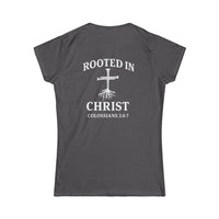 Load image into Gallery viewer, Christian Cross Women's Tee — 'Rooted in Christ' Faith Graphic Shirt