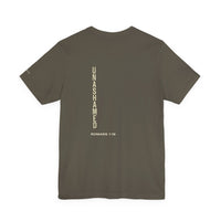 Load image into Gallery viewer, Unashamed Vertical Back Print Tee – Christian Scripture Romans 1:16 Shirt