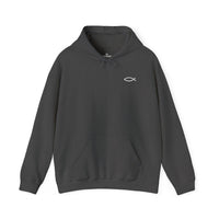Load image into Gallery viewer, Christian Fish Hoodie — Minimal Ichthys Symbol with "Matthew 4:19"