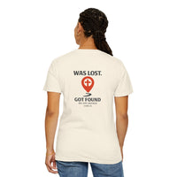 Load image into Gallery viewer, Red waypoint, WAS LOST GOT FOUND, Women's Garment Dyed Tee