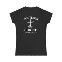 Load image into Gallery viewer, Christian Cross Women's Tee — 'Rooted in Christ' Faith Graphic Shirt