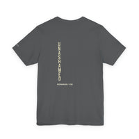Load image into Gallery viewer, Unashamed Vertical Back Print Tee – Christian Scripture Romans 1:16 Shirt